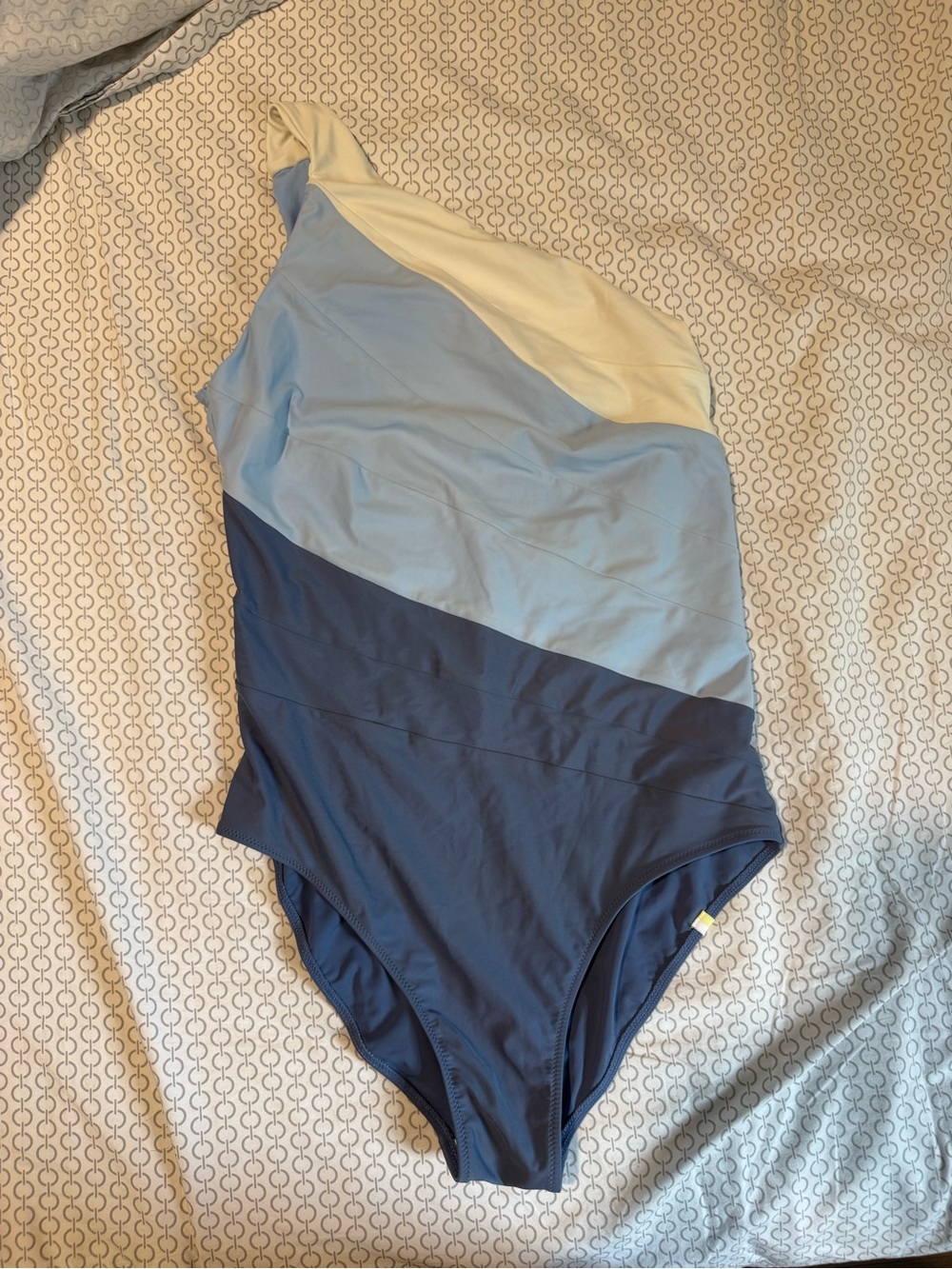 summersalt One-Shoulder Colorblock Swimsuit - Navy, Light Blue & Cream